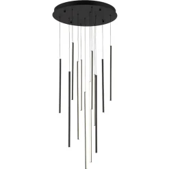 Modern 12-Light Black Cluster Tube LED Pendant Light