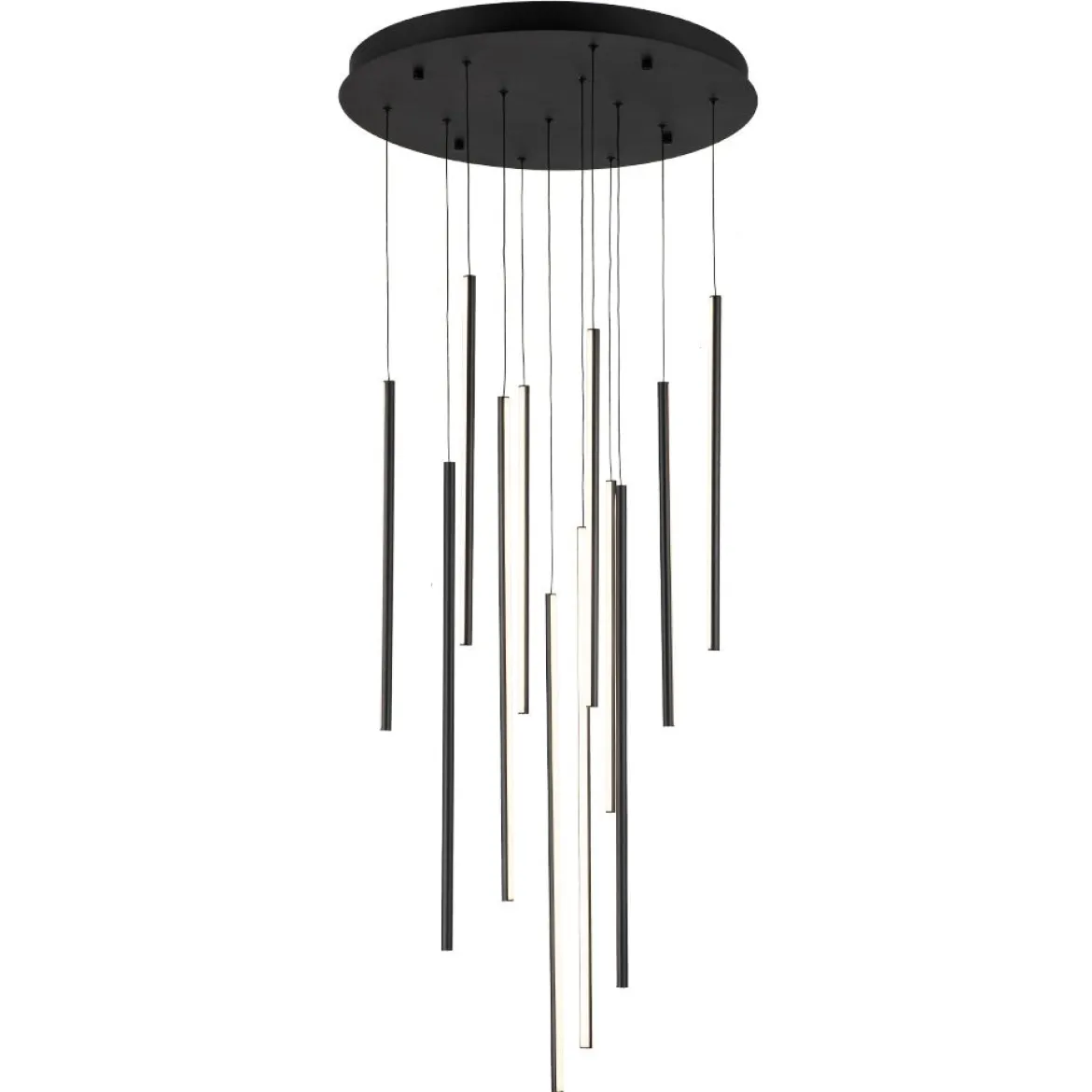 Modern 12-Light Black Cluster Tube LED Pendant Light