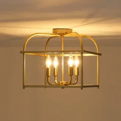 Modern 4-Light Candle Style Square Cage Semi Flush Mount