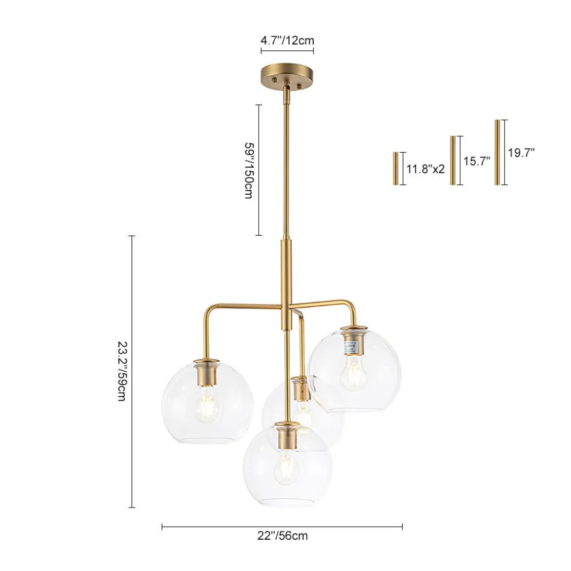 Modern 4-Light Clear Glass Bubble Hanging Sputnik Chandelier