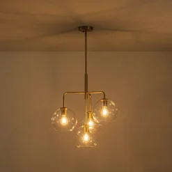 Modern 4-Light Clear Glass Bubble Hanging Sputnik Chandelier