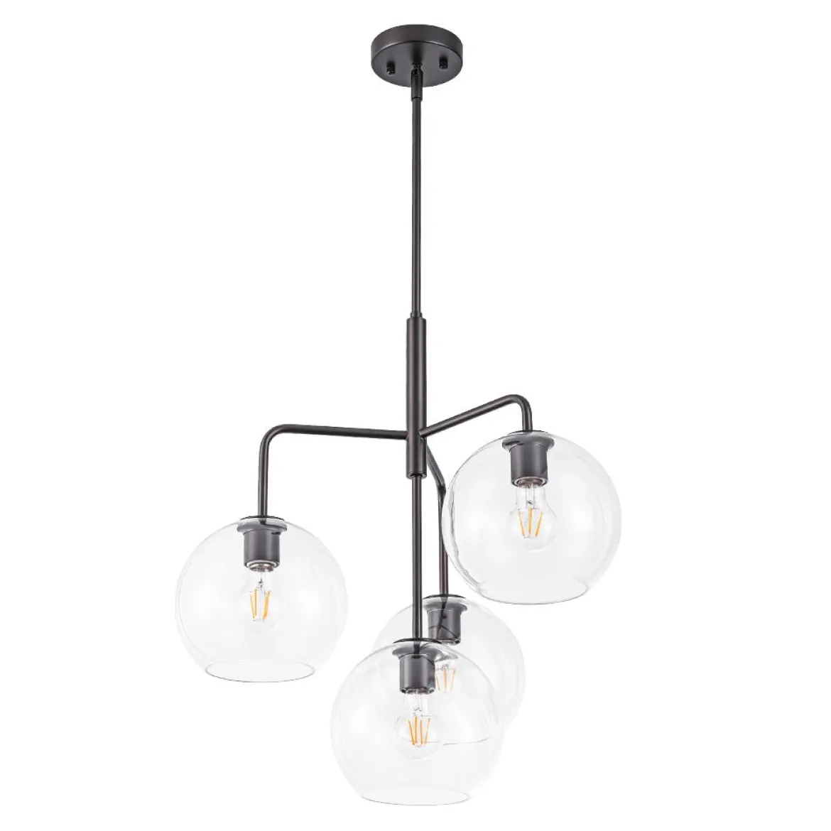 Modern 4-Light Clear Glass Bubble Hanging Sputnik Chandelier