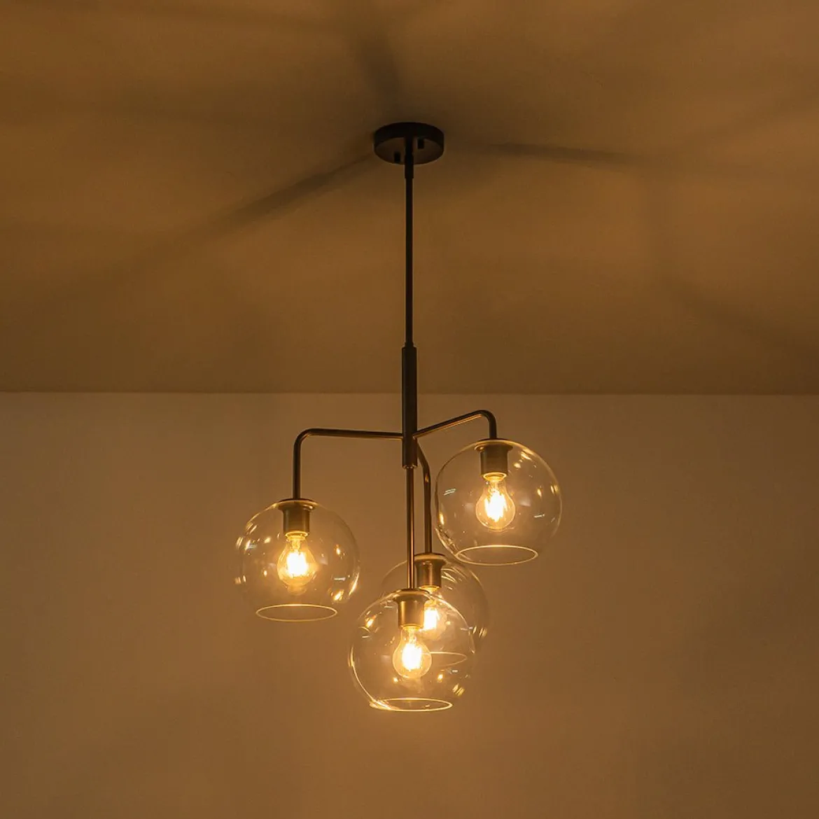 Modern 4-Light Clear Glass Bubble Hanging Sputnik Chandelier