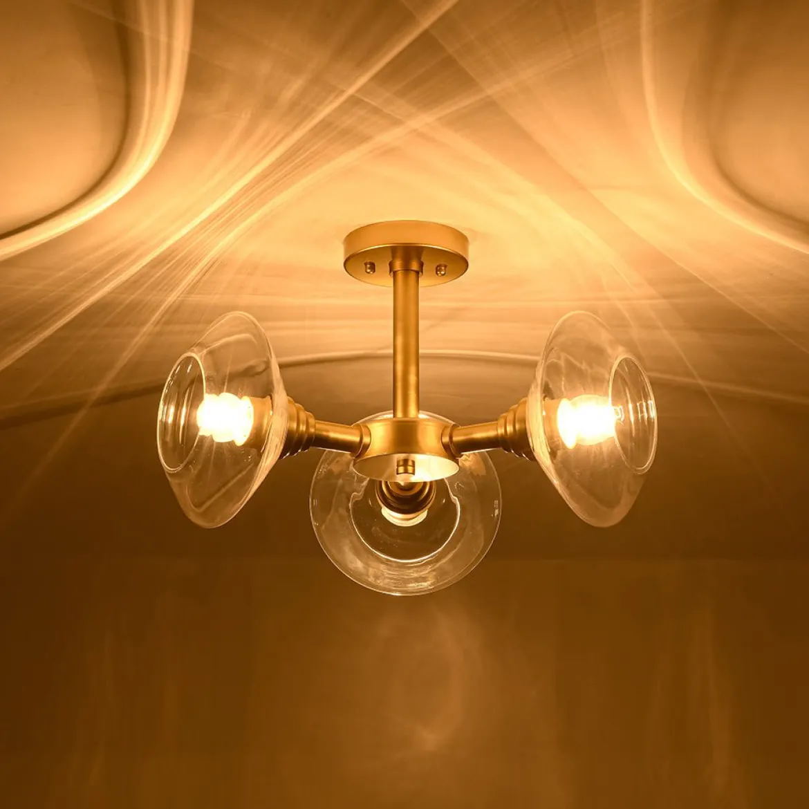 Modern 3-Light Clear Glass Round Sputnik Semi Flush Mount