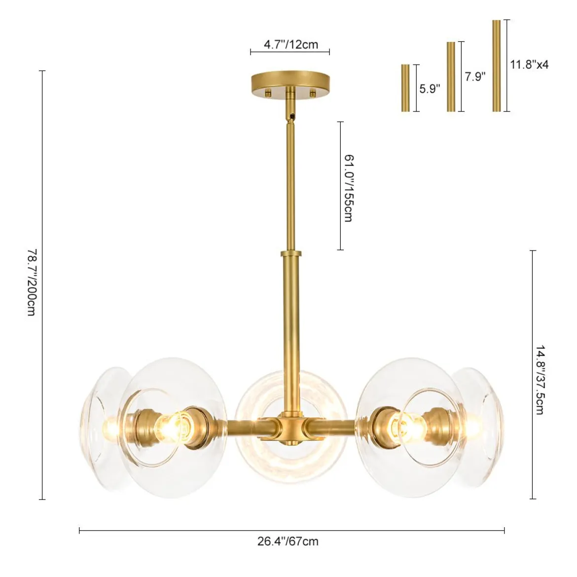 Modern 5-Light Clear Glass Round Sputnik Chandelier