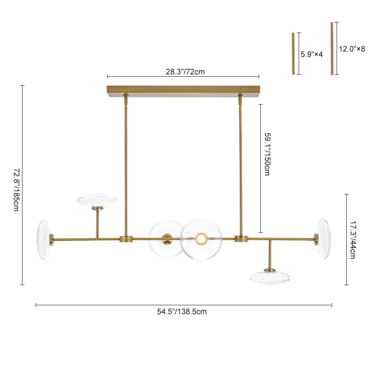 Modern 6-light Clear Glass Dimmable LED Linear Island Chandelier
