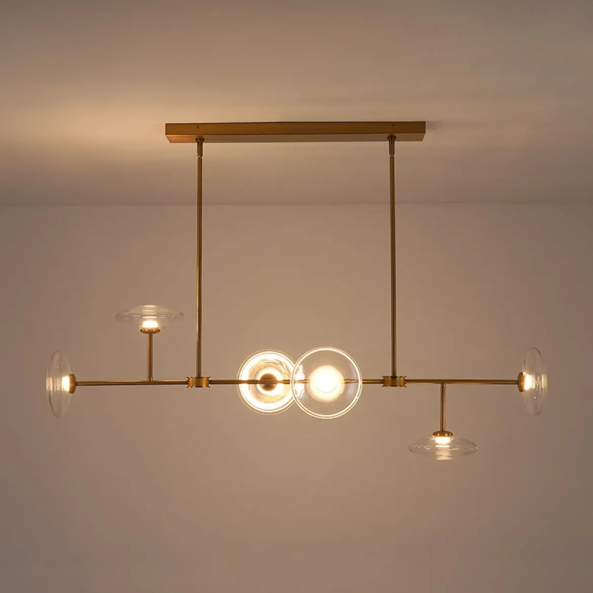 Modern 6-light Clear Glass Dimmable LED Linear Island Chandelier