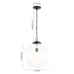 Modern 1-Light Clear Ribbed Glass Globe Pendant