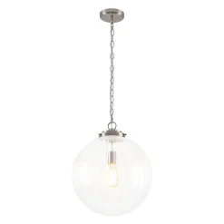 Modern 1-Light Clear Ribbed Glass Globe Pendant