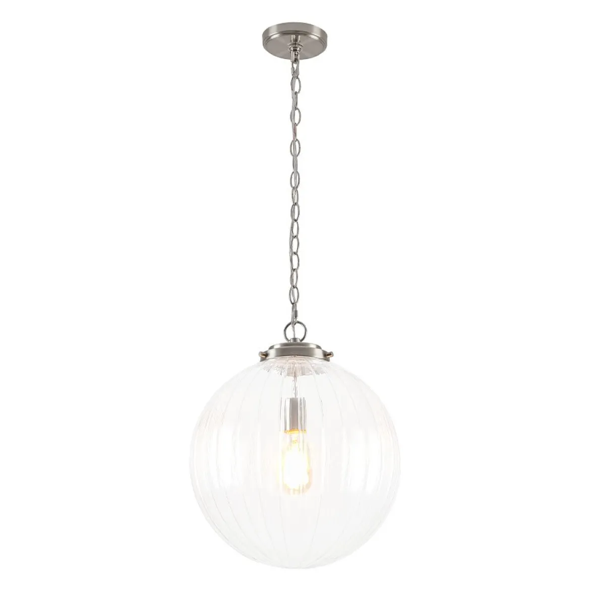 Modern 1-Light Clear Ribbed Glass Globe Pendant
