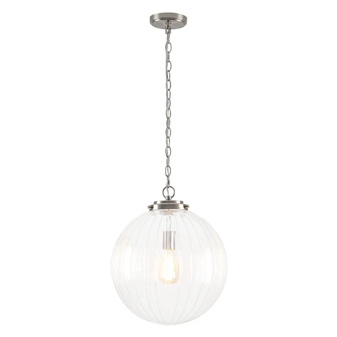 Modern 1-Light Clear Ribbed Glass Globe Pendant
