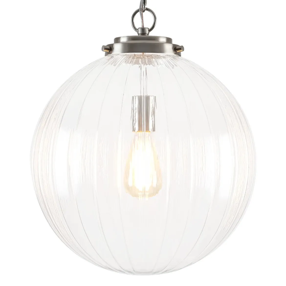 Modern 1-Light Clear Ribbed Glass Globe Pendant