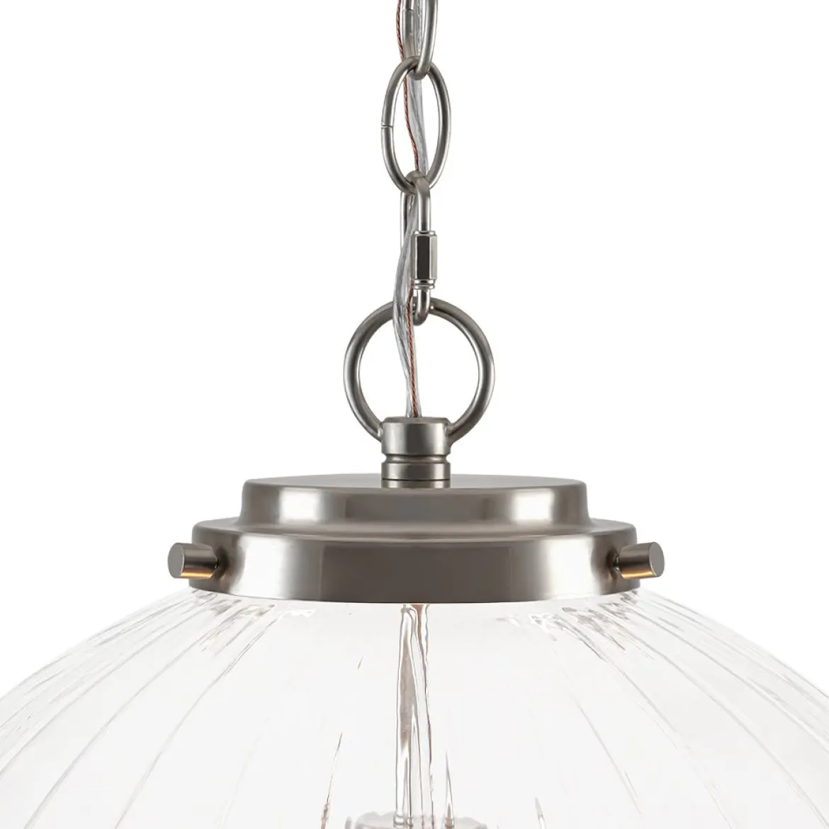 Modern 1-Light Clear Ribbed Glass Globe Pendant