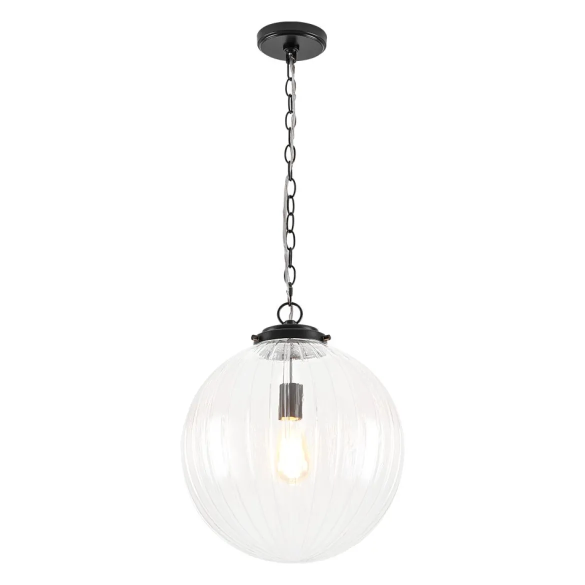 Modern 1-Light Clear Ribbed Glass Globe Pendant