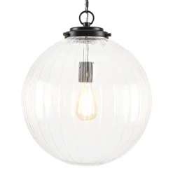Modern 1-Light Clear Ribbed Glass Globe Pendant