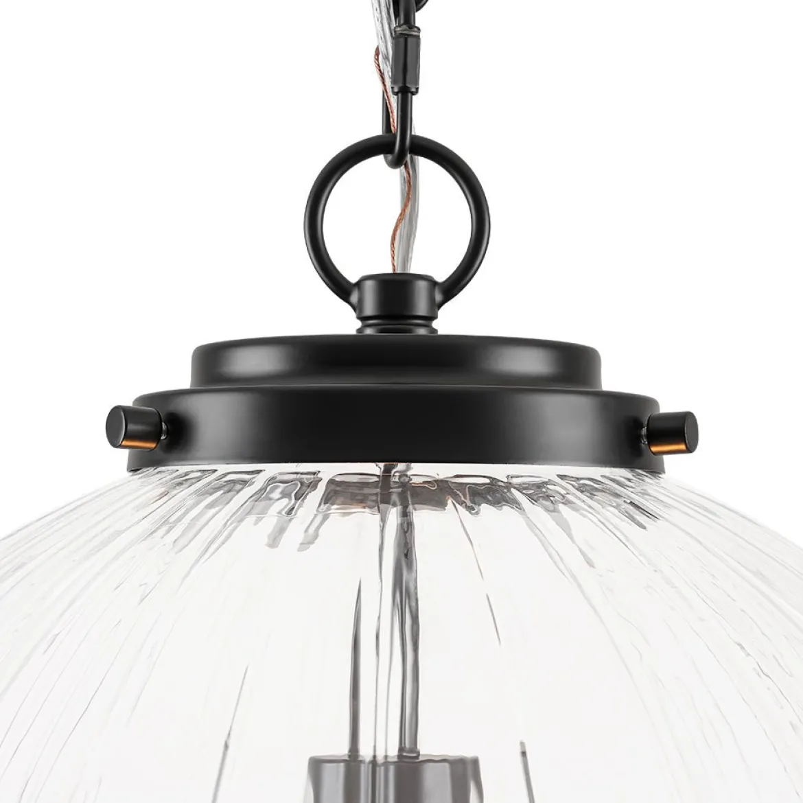 Modern 1-Light Clear Ribbed Glass Globe Pendant