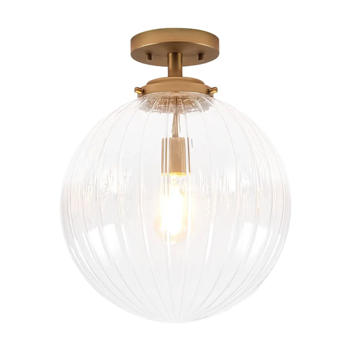 Modern 1-Light Clear Ribbed Glass Globe Semi Flush Mount