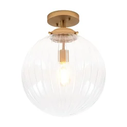 Modern 1-Light Clear Ribbed Glass Globe Semi Flush Mount