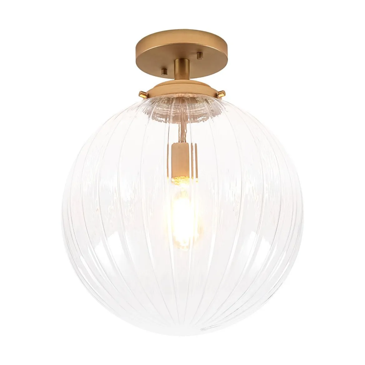 Modern 1-Light Clear Ribbed Glass Globe Semi Flush Mount