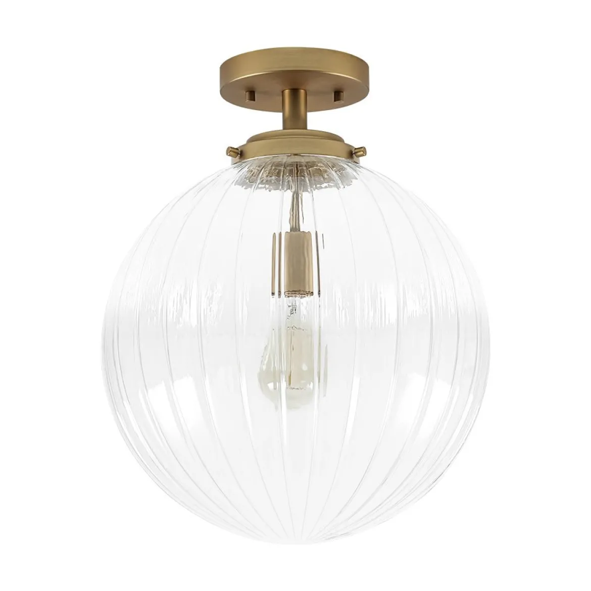 Modern 1-Light Clear Ribbed Glass Globe Semi Flush Mount