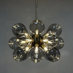 Modern 18-Light Cluster Gray Glass Bubble Chandelier