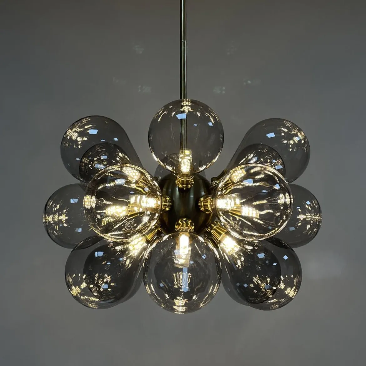 Modern 18-Light Cluster Gray Glass Bubble Chandelier