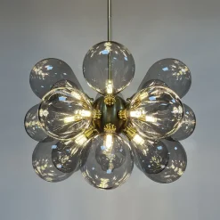 Modern 18-Light Cluster Gray Glass Bubble Chandelier