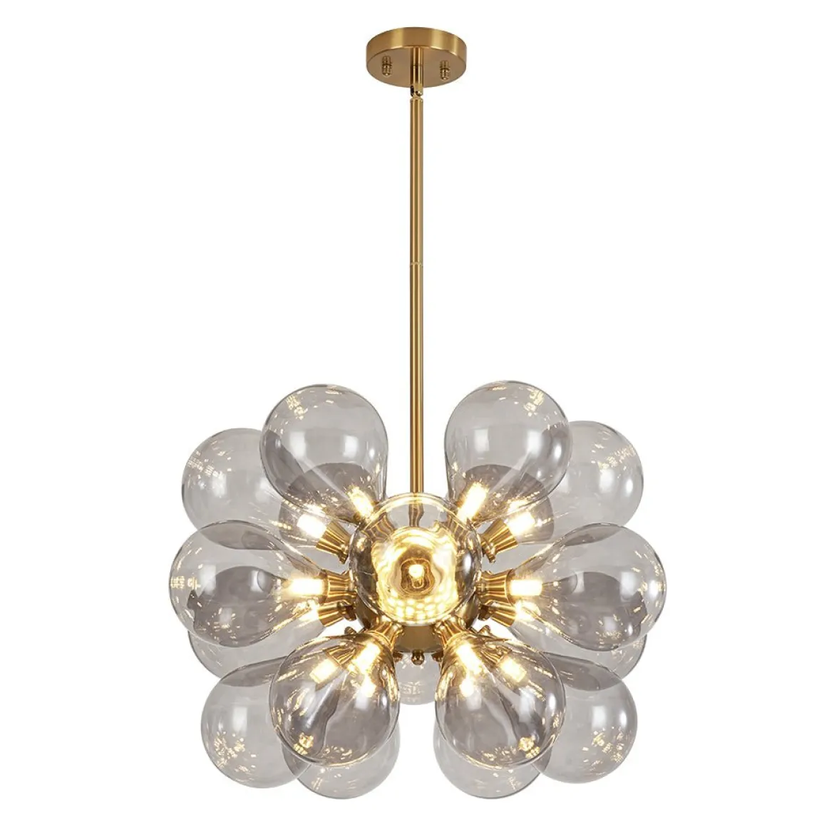 Modern 18-Light Cluster Gray Glass Bubble Chandelier