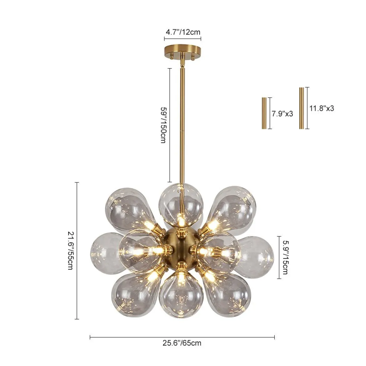Modern 18-Light Cluster Gray Glass Bubble Chandelier