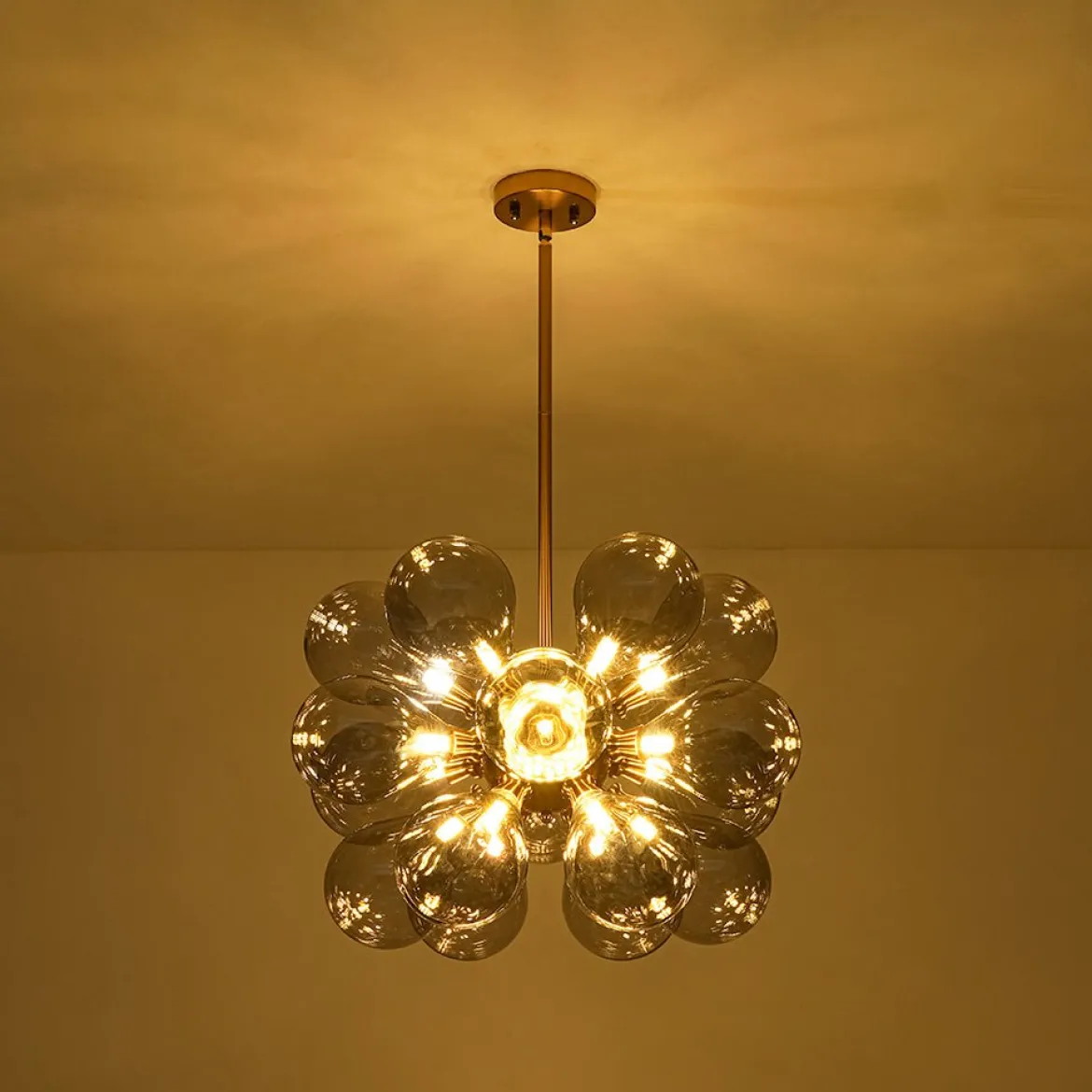 Modern 18-Light Cluster Gray Glass Bubble Chandelier