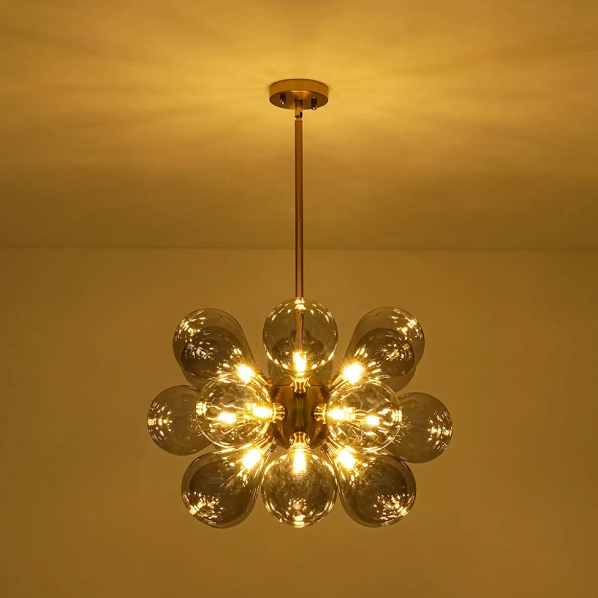 Modern 18-Light Cluster Gray Glass Bubble Chandelier