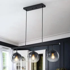 Modern 3-Light Gradual Smoked Glass Globe Island Chandelier