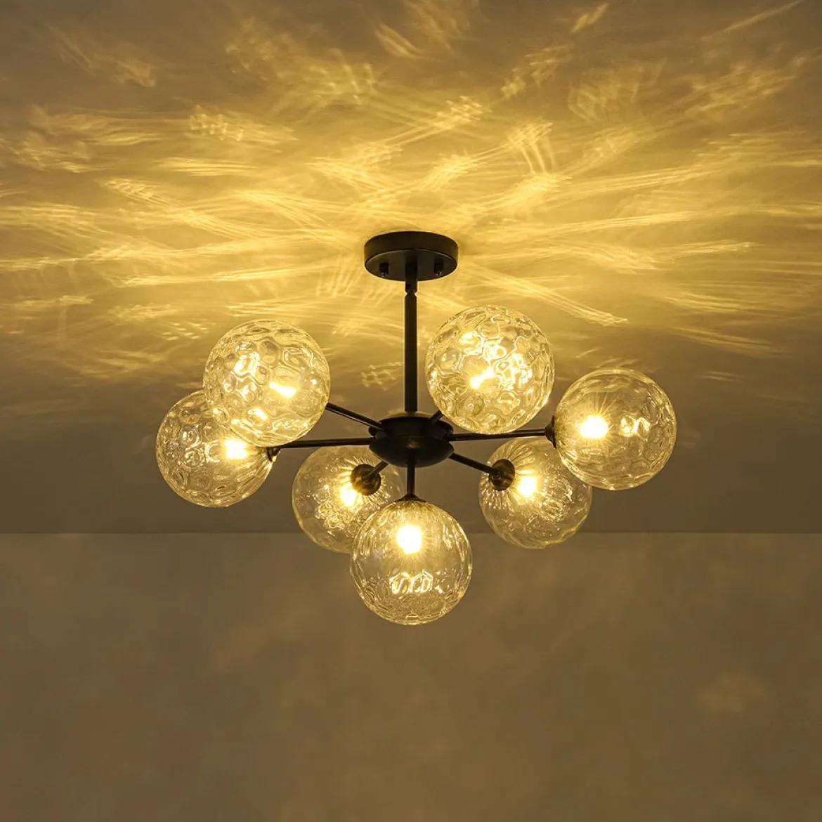Modern 7-light Hammered Glass Globe Tier Sputnik Chandelier