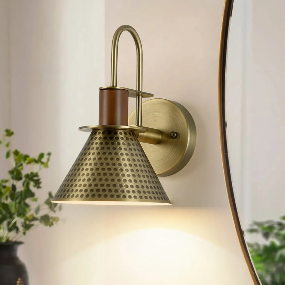 Modern 1-Light Hammered Iron Conical Wall Sconce