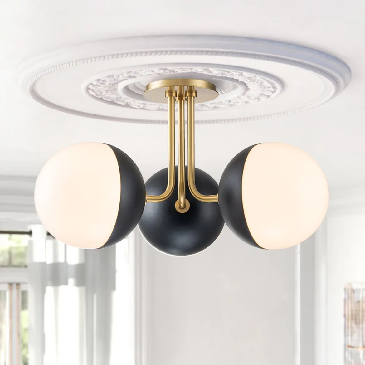 Modern 3-Light Milky Glass Globe Ceiling Light