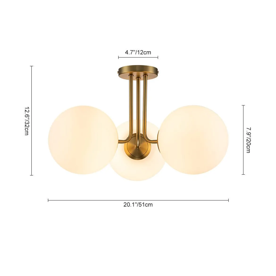 Modern 3-Light Opal Glass Globe Ceiling Light