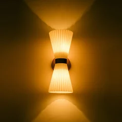 Modern 2-Light Up Down Pleated Glass Cone Wall Sconce