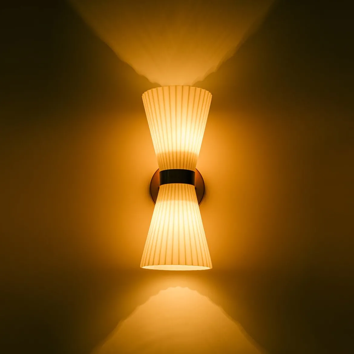 Modern 2-Light Up Down Pleated Glass Cone Wall Sconce