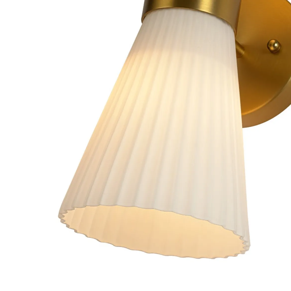 Modern 2-Light Up Down Pleated Glass Cone Wall Sconce