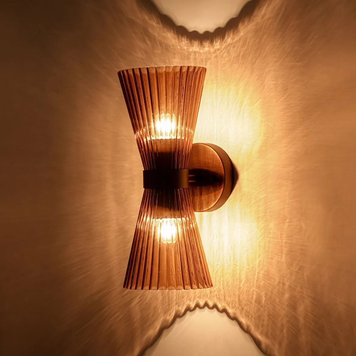 Modern 2-Light Up Down Pleated Glass Cone Wall Sconce