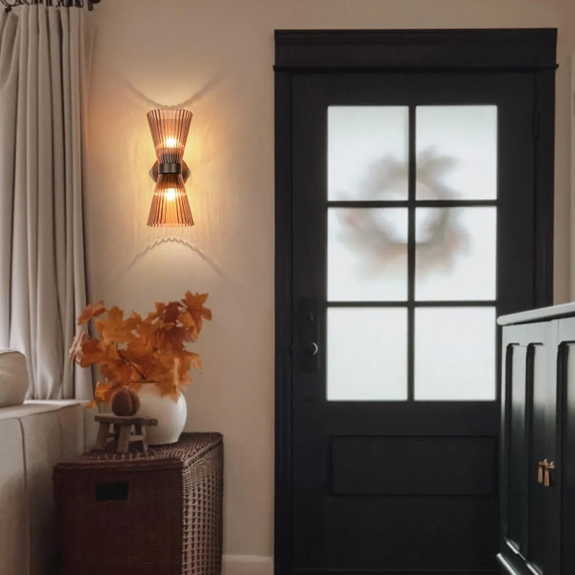Modern 2-Light Up Down Pleated Glass Cone Wall Sconce