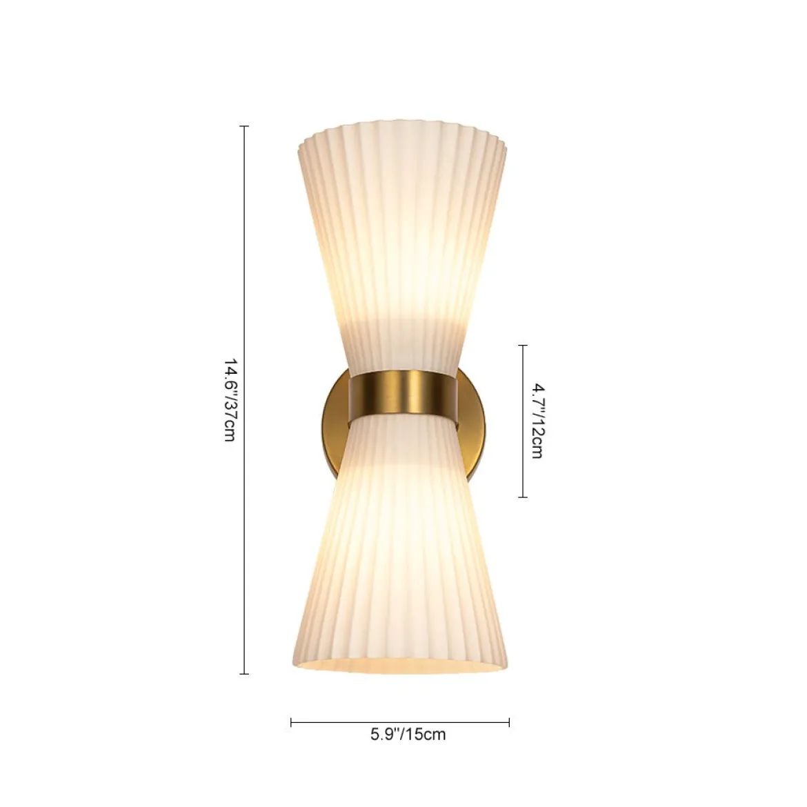 Modern 2-Light Up Down Pleated Glass Cone Wall Sconce