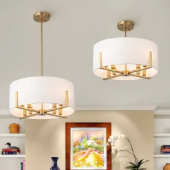 Modern 8-Light Wide Drum Fabric Cage Chandelier