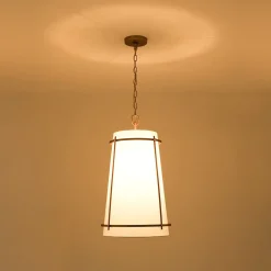 Modern Mid-Century Fabric Tall Cone Cage Pendant Light