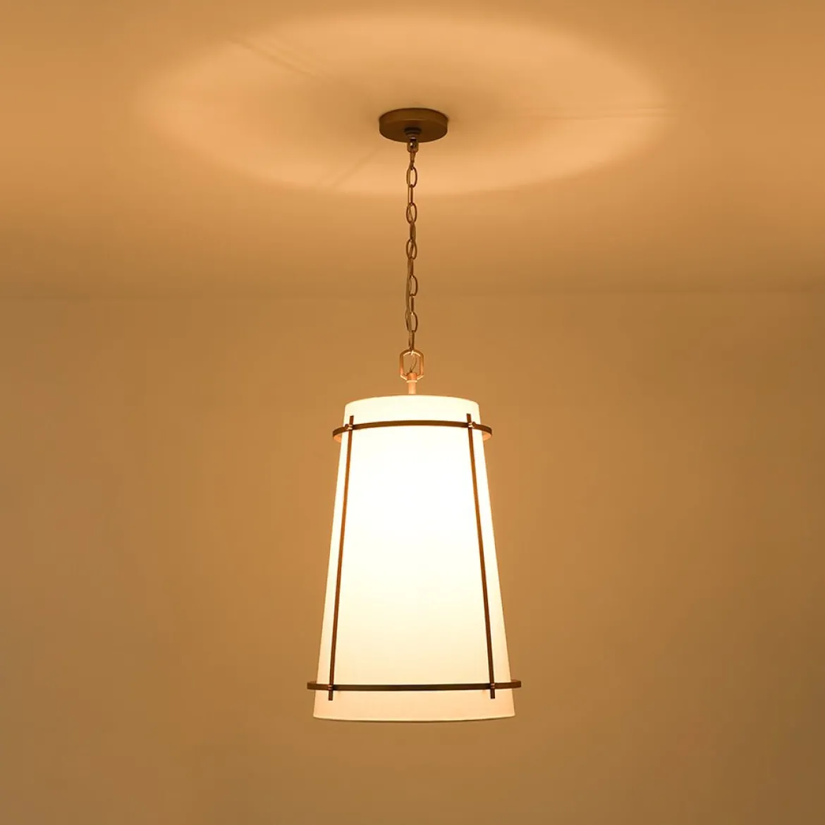 Modern Mid-Century Fabric Tall Cone Cage Pendant Light
