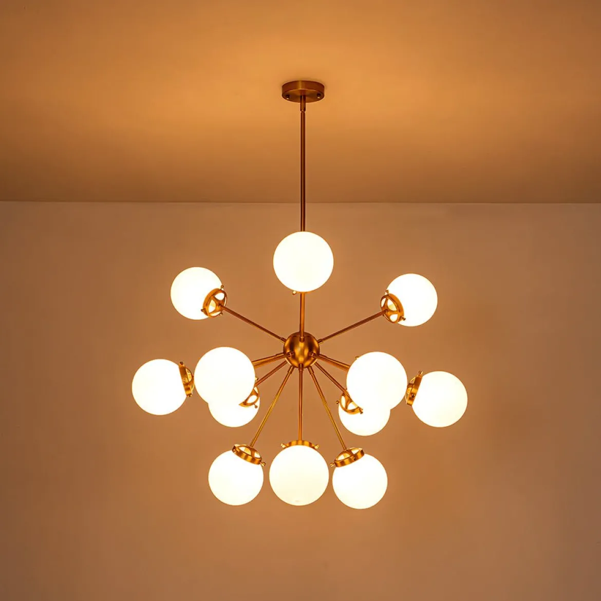 Modern Opal Glass Globe 12-light Sphere Sputnik Chandelier