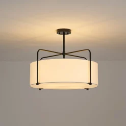 Modern Round White Fabric Drum Cage Semi Flush Mount