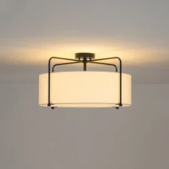 Modern Round White Fabric Drum Cage Semi Flush Mount