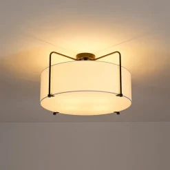 Modern Round White Fabric Drum Cage Semi Flush Mount