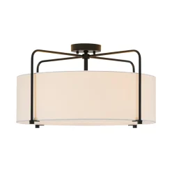 Modern Round White Fabric Drum Cage Semi Flush Mount